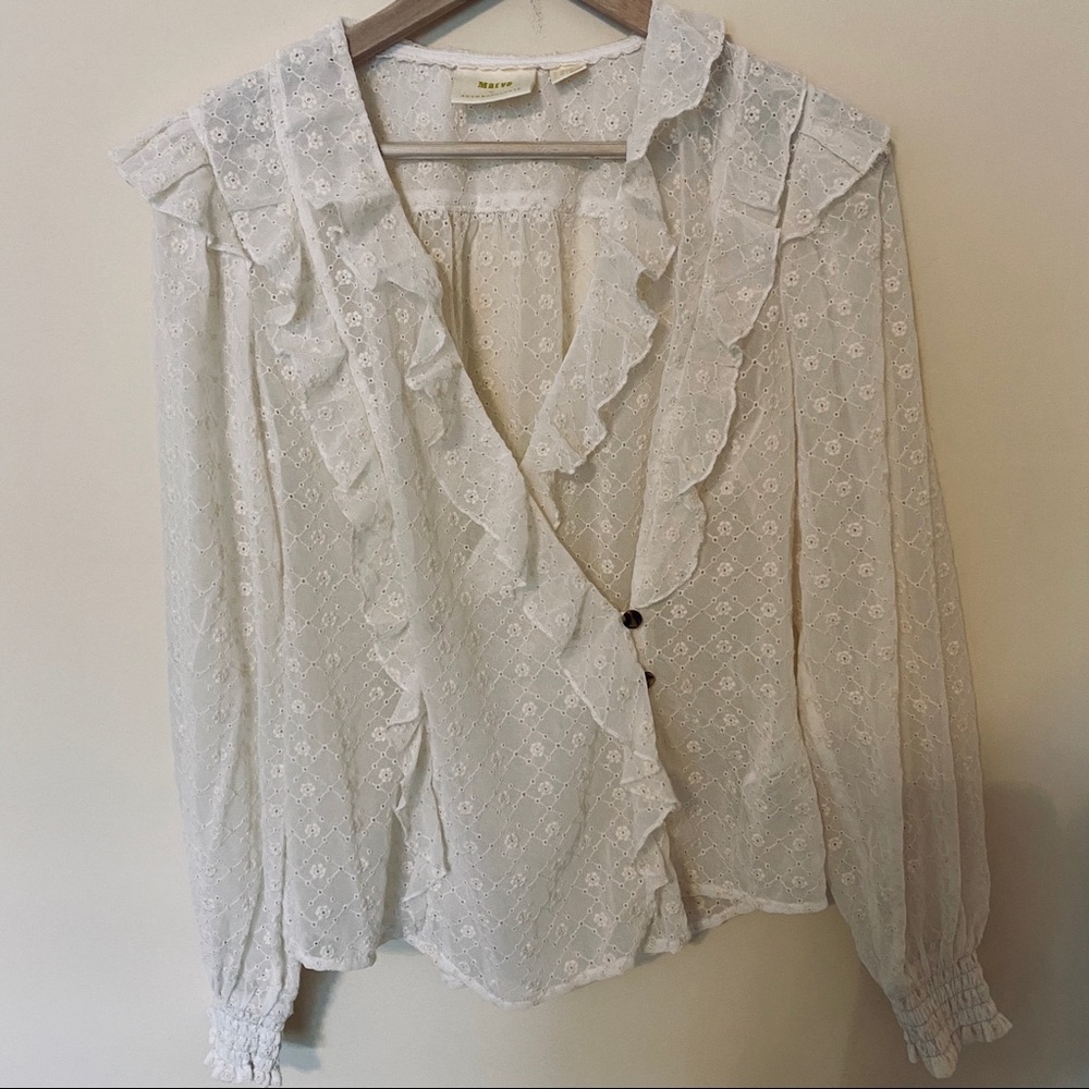 Anthropologie Maeve Ivory Eyelet Ruffle Blouse
